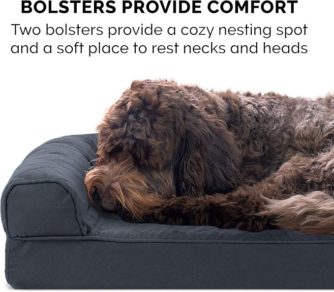 Furhaven Cooling Gel Dog Bed for Large Dogs w/ Removable Bolsters & Washable Cover, For Dogs Up to 95 lbs - Quilted Sofa - Iron Gray, Jumbo/XL