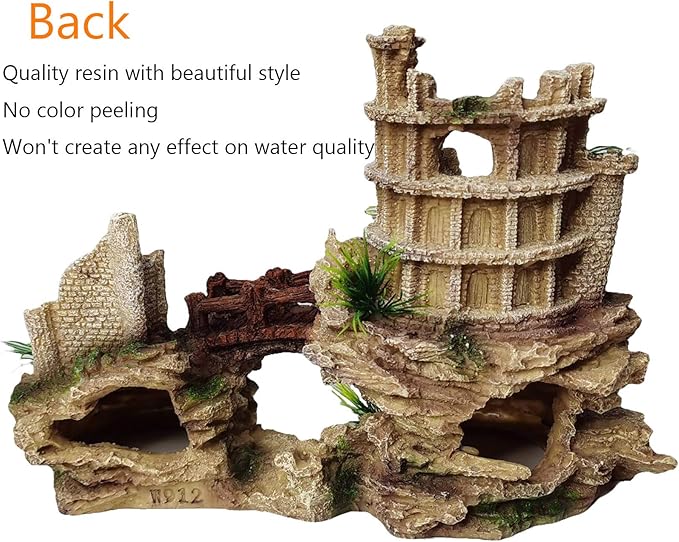 Hamiledyi Aquarium Antique Roman Column Castle Stone Cave Decorations, Fish Tank Artificial Resin Ruins European Ornaments, Large Landscaping for Betta Hide Play