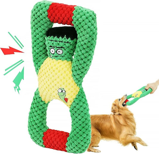 Squeaky Dog Chew Toys for Aggressive Chewers: Plush Tug of War Dog Toy for Large Medium Small Breed,Interactive Stuffed Toys, Durable Puppy Teething Chew Toys - Zombie