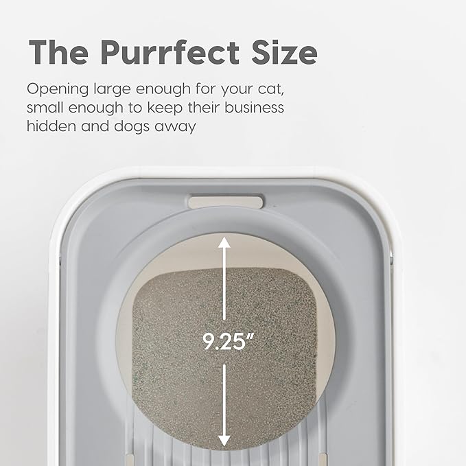 IRIS USA Cat Litter Box, Large Cat Box Enclosure, Top Entry with Litter Catching Lid, Enclosed with Scoop, White/Gray