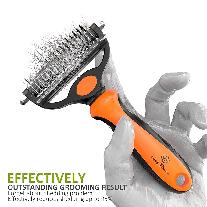Spring Blossoms-2 in 1 Professional Grooming Rake for Cats & Dogs-Dematting Comb for Easy Mats & Tangles Removing,Pet Brush Safe No More Nasty Shedding and Flying Hair (Orange)