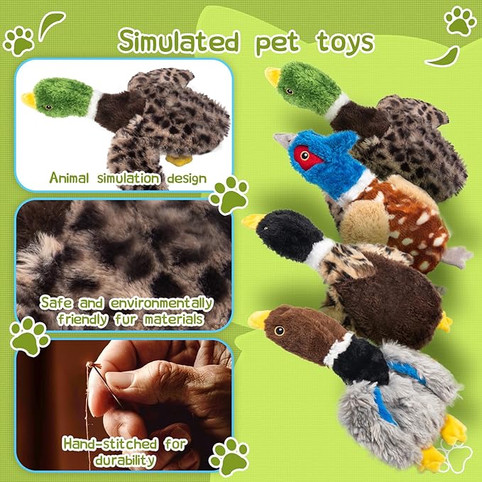 Duck Dog Squeaky Toy for Aggressive Chewers - No Stuffing Durable Plush with 4 Squeakers & Crinkle Wings, Chew Proof Puppy Toys for Small Medium Large Dogs (Black & Brown)