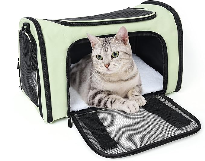 Mile High Life | Outdoor Travel Pet Carrier | Kitty Puppy Cat Carriers | Collapsible Dog Carrier for Small Medium Dogs | Cat Crates w Breathable Mesh with Soft-Sided (Green, Large)