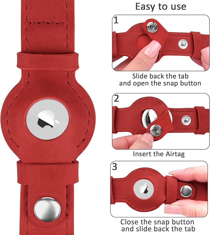 Leather Dog Collar with Airtag Holder - Apple AirTag Dog Collars - Soft Tracking Smart GPS Pet Collar for Small Medium Large Dogs Puppy (Red, XL, 19"-24" Neck Fit)