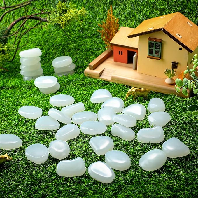 100 Pcs Glow in The Dark Rocks Glow in The Dark Pebbles Outdoor Fish Tank Rocks Aquarium Gravel Luminous Stones for Walkway Succulent Plant Halloween Decor(1.8 Inch,White)