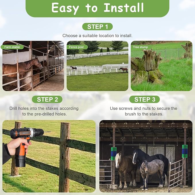 Livestock Scratching Brush, 17.5 x 7.8 Inch Goat Brushes for Grooming, Horse Brushes for Shedding, Livestock Brush with 4 Screws Great for Horse, Elk, Cattle, Pig, Sheep（Green）