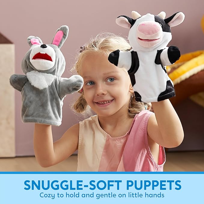 JOYIN 6Pcs Kids Hand Puppet Set with Working Mouth, Toddler Animal Plush Toy Includes Pig, Sheep, Dairy Cow, Dog, Goat, and Horse for Show Theater, Birthday Gifts for Boys Girls, Gifts for Christmas