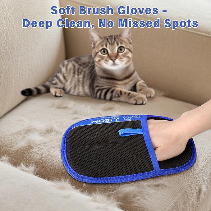 2Pcs Pet Hair Removal Glove,Double Sided Electrostatic, Reusable Cat & Dog Hair Remover Mitt for Furniture, Couch, Carpet, Car Seat, Quick Cleaning Grooming Glove