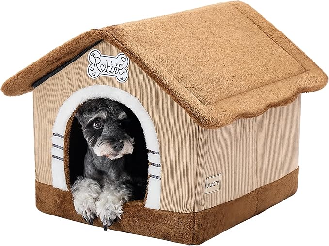 Jiupety Indoor Dog House with Frame, Large Dog Cave Bed, Insulated Cozy, Suitable for 15-30 lb, Large (20"×18"×18"), Brown