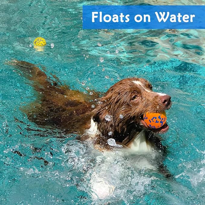 Indestructible Dog Tennis Balls for Aggressive Chewers, Indestructible Dog Balls for Fetch Game, Durable Bouncy Lightweight Floating Toys (1 Blue + 1 Orange, Large (3" Diameter))