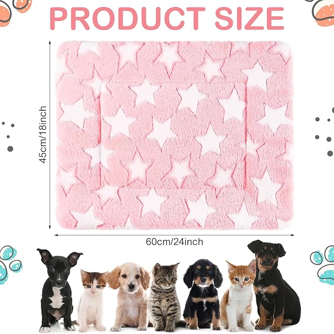 Haull 4 Pcs Waterproof Guinea Pig Bedding Winter Guinea Pig Bed Plush Cage Liners Soft Dog Cat Mat Reversible Winter Cozy Animal Pee Pad Hamster Bed Mat for Bunny (Cute Star,18 x 24 Inch)