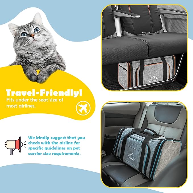 Airline Approved Pet Carrier, 4-Sides Expandable Soft-Sided Dog & Cat Travel Carrier with Removable Fleece Pad (Large, Orange)