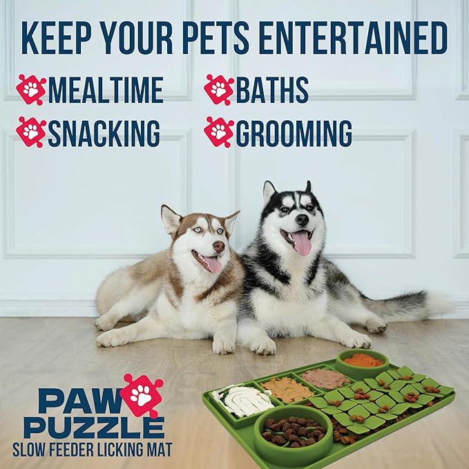 Palz&Co Paw Puzzle 2-in-1 Slow Feeder & Lick Mat for Dogs and Cats, Dry and Wet Food, Dishwasher Safe Silicone, Medium 12"x8", Purple