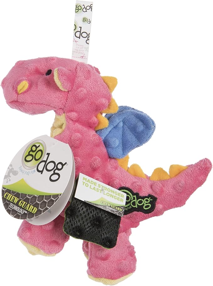 goDog Bubble Plush Dragons Squeaky Dog Toy, Chew Guard Technology - Coral, Small