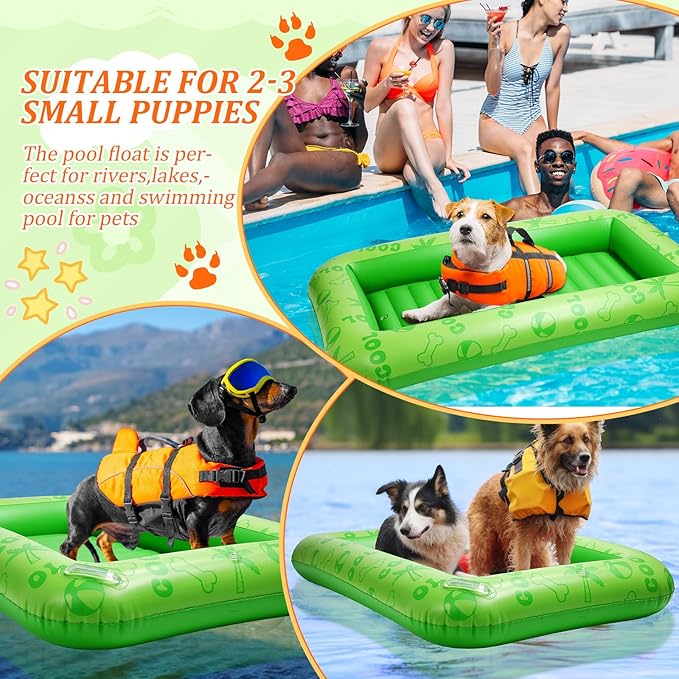 Dog Float for Summer Pool 60" x 33. 5" Inflatable Dog Pool Float with Rope and Handle Durable and Foldable Pet Raft Lake Floating Raft for Small Medium Large Dogs, Hold up to 220 Lbs