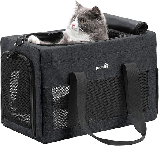 Airline Approved Cat Carrier, Pet Carrier Soft-Sided, Portable Dog Carrier with Stable Structure, TSA Approved Pet Carrier for Pets Less Than 12lbs, Cat Carrier Bag Suitable for Travel, Dark Gray