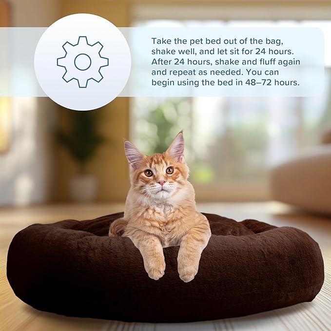 PETMAKER Dog Bed - Donut Pet Bed for Medium Pets - Dog Bed with Removable Washable Cover and Anti-Slip Bottom - Puppy Essentials (Dark Brown)