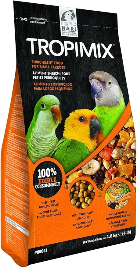 Hagen Tropimix Enrichment Food for Small Parrots, 4 lb. (1.8 kg) - HARI Small Parrot Food with Seeds, Fruit, Nuts, Vegetables, Grains, and Legumes