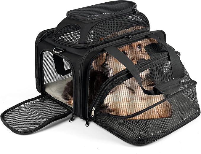 top and 1 Side Expandable, 17x11x11 Soft-Sided pet Carrier, TSA and American/Delta/United Airline Approved,for Small Dog/Puppy/cat underseat in Airplane and Vet.