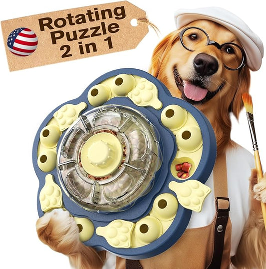 KADTC Dog Spinning Puzzle Toy Level 3 in 1 Treat Dispenser Kibble Dispensing Toys for Small/Medium/Large Dogs Slow Food Puzzles Feeder Puppy Brain Mental Stimulation Interactive Enrichment Mind Game