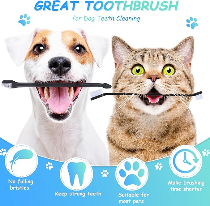 Honeydak Dog Tooth Brush Pet Toothbrush Soft Grooming Dogs Toothbrush Dog Double Sided Puppy Long Handle Brush for Large and Small Teeth Cleaning Dental Oral Care(70 Count,Black)