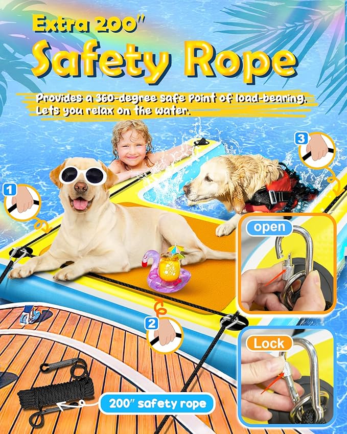 Inflatable Dog Pool Water Ramp – 60"x40" Extra Large Boat Ramp for Dogs Up to 240 lbs, Non-Slip Puncture-Resistant Floating Dock Platform, Water Ladder for Lakes, Pools, Boats & Oceans