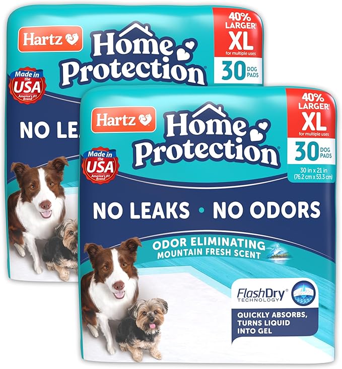 Hartz Home Protection Mountain Fresh Scented USA Made Dog Pads, XL 60 Count, Super Absorbent & Won't Leak, Odor Eliminating