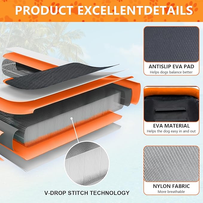 Inflatable Dog Water Ramp, Non-Slip Floating Dock Ladder for Pools, Boats & Lakes, Pool Ramp for Dogs Up to 200 Pounds, Orange