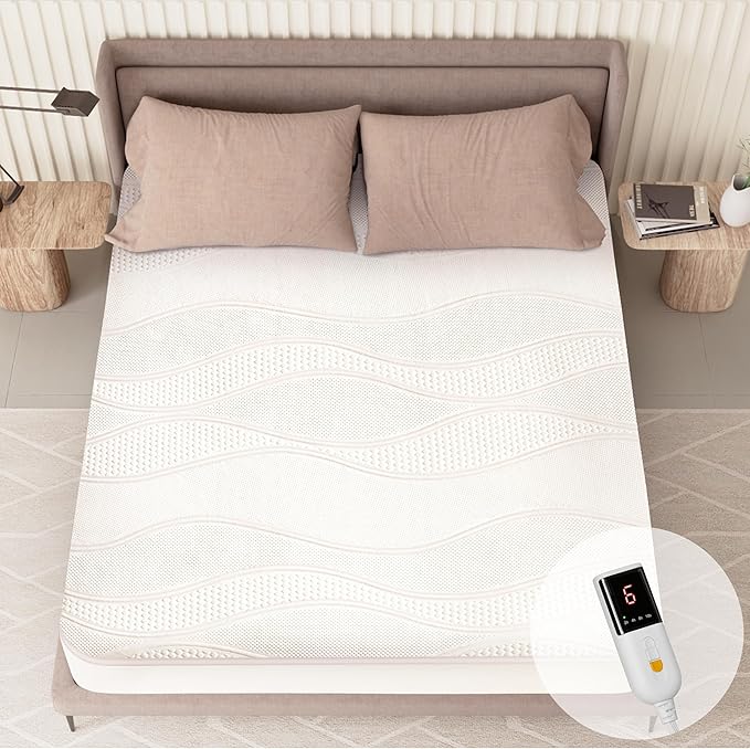Heated Mattress Pad Twin Size-Single Controller Electric Mattress Pad with Deep Pocket,6 Heat Settings & 2-10 Auto Shut Off Electric Bed Warmer,ETL Certified,Machine Washable,(White)