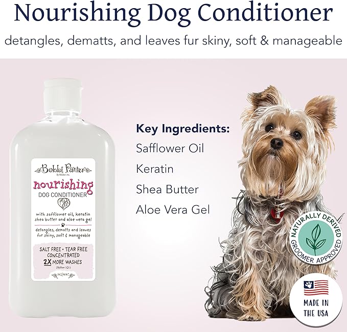 Bobbi Panter Nourishing Dog Conditioner - Detangles & De-Matts with Natural Safflower Oil, Keratin, Shea Butter, Aloe Vera for Fur, Sea Air Scent, 10:1 Concentrate, Made in The USA, 14 oz.
