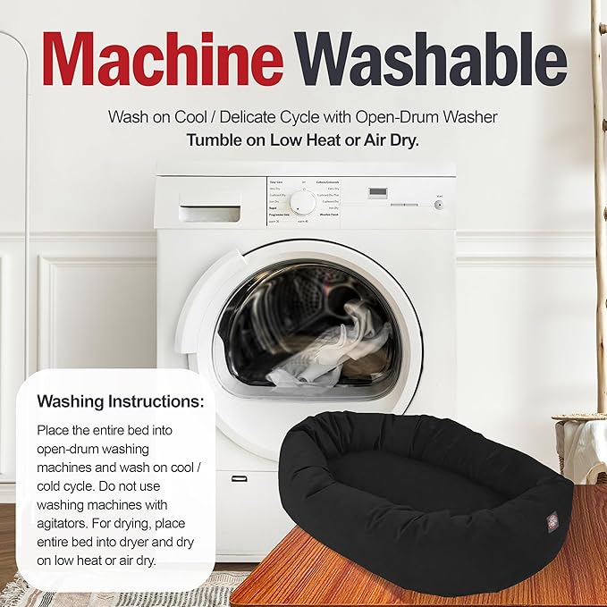 Majestic Pet 32 Inch Suede Shredded Memory Foam Mix Calming Medium Dog Bed Washable 32 x 23 x 7 (Inch) - Cozy Soft Round Donut Dog Bed with Spine for Head Support - Pet Bed Black