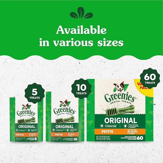 Greenies Original Petite Dental Dog Treats, 3 oz. Pack (5 Treats)