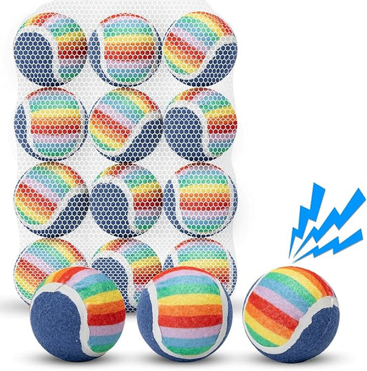 Nobleza Squeaky Tennis Balls for Dogs, 12 Pack 2.5" Floatable Dog Tennis for Small Medium Pet, Training Safe Natural Rubber Dog Toys Balls for Dogs to Fetch Exercise, Rainbow