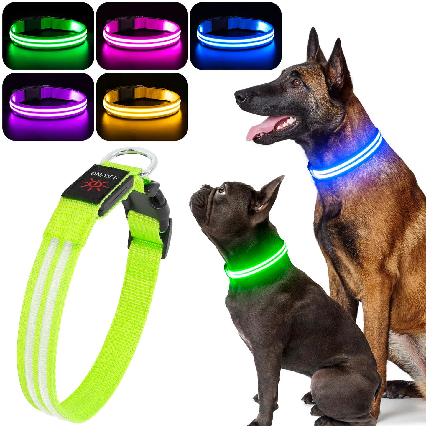 BSEEN Light Up Dog Collar - LED Dog Collar Rechargeable Lighted Pet Collars Glow in The Dark Puppy Collar Safety Dog Lights for Night Walking(Green, Small)