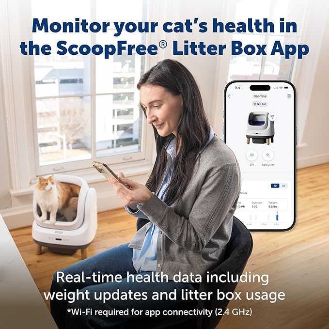 PetSafe ScoopFree OpenSky Automatic Self-Cleaning Cat Litter Box – Advanced Odor Control – App Controlled with Health Monitoring – Works with Any Litter – Up to 2 Weeks of Hands-Free Cleaning