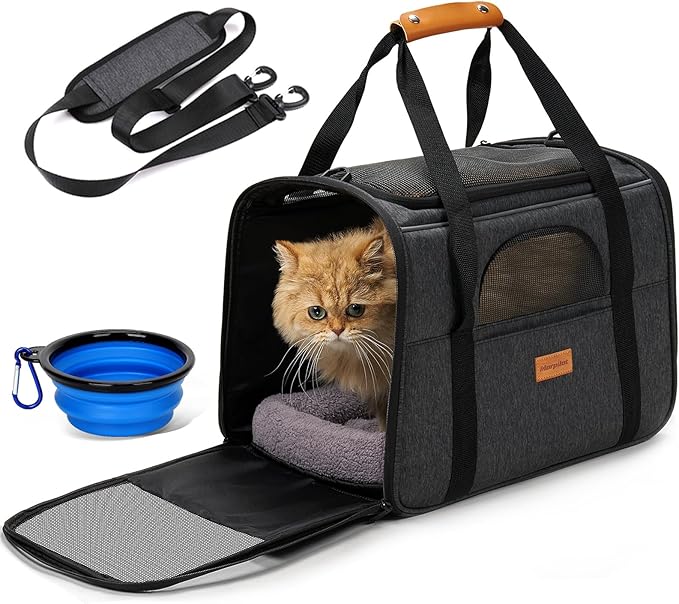 Morpilot Pet Travel Carrier Bag, Soft-Sided Dog Carrier Cat Carrier Pet Carrier (18 x 12.5 x 14 Inches), for Large Cats and Medium Puppies, w/Locking Safety Zippers, Foldable Bowl