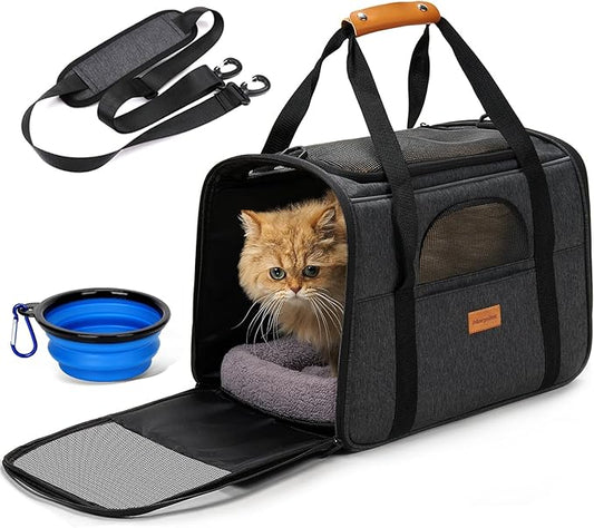 Morpilot Pet Travel Carrier Bag, Soft-Sided Dog Carrier Cat Carrier Pet Carrier (18 x 12.5 x 14 Inches), for Large Cats and Medium Puppies, w/Locking Safety Zippers, Foldable Bowl