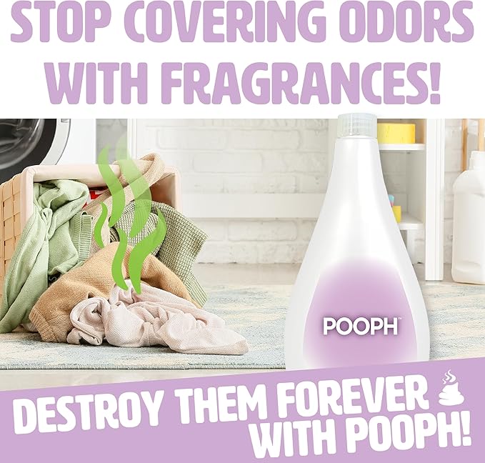 Pooph Pet Odor Eliminator & Pooph Laundry Additive - 2-32oz Bottles - Dismantles Odors on a Molecular Basis, Dogs, Cats, Freshener, Eliminator, Urine, Poop, Pee, Deodorizer, Puppy, Fresh, Clean