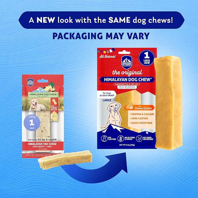 Himalayan Chew Original Yak Cheese Chew, Peanut Butter, 1 Large Stick, 3.3 oz, Gluten Free, Healthy Treats, Grain & Lactose Free 100% Natural, Long Lasting Chews for s Under 55 lbs