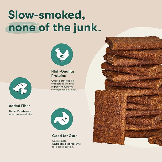 Jinx Tenders Chicken Jerky Dog Treats, All Natural Ingredients, Soft & Chewy, Low-Calorie, Slow-Smoked Chicken & Sweet Potato, No Fillers, 5oz, 6 Pack