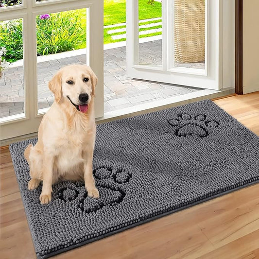 HOMEIDEAS Doormat Indoor Entrance, 36"x24", Absorbent Washable Non Slip Muddy Dog Front Welcome Door Floor Mat for Entryway (Cute Two Paw Print, Grey)