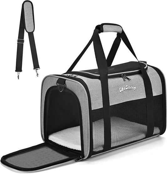 Cat Dog Carrier for Small Medium Cats Puppies up to 18 Lbs（Grey）,Soft Sided Cat Bag Airline Approved,Collapsible Pet Travel Carrier, Portable Kennel with Soft,Washable,Waterproof Pad