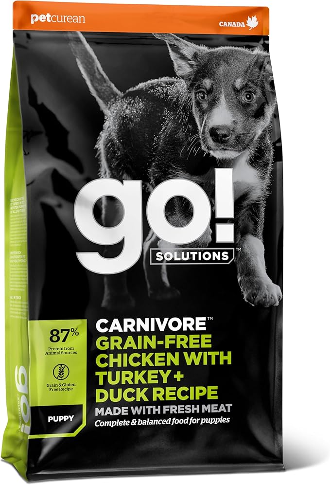 Go! Solutions Carnivore, Grain-Free, Protein Rich Dry Dog Food, Chicken, Turkey and Duck Puppy Recipe, Small Kibble, 3.5 lb Bag