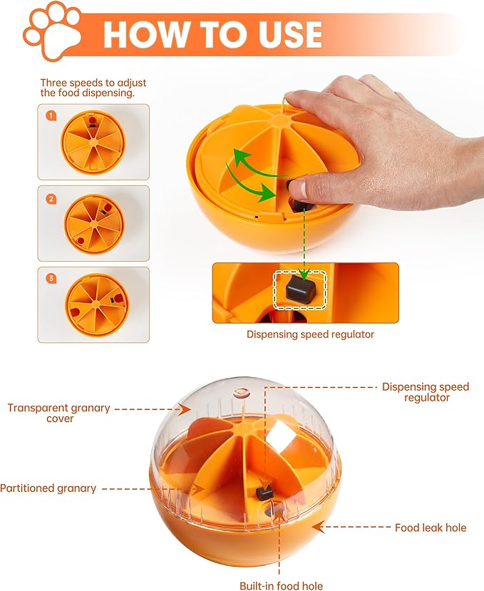 Enrichment Interactive Dog Treat Toy - Level 1 Mental Stimulation for Dogs，Mentally Stimulating Dog Toys for Boredom Busy (Beginner-Orange 5.6" Squeaky Ball)