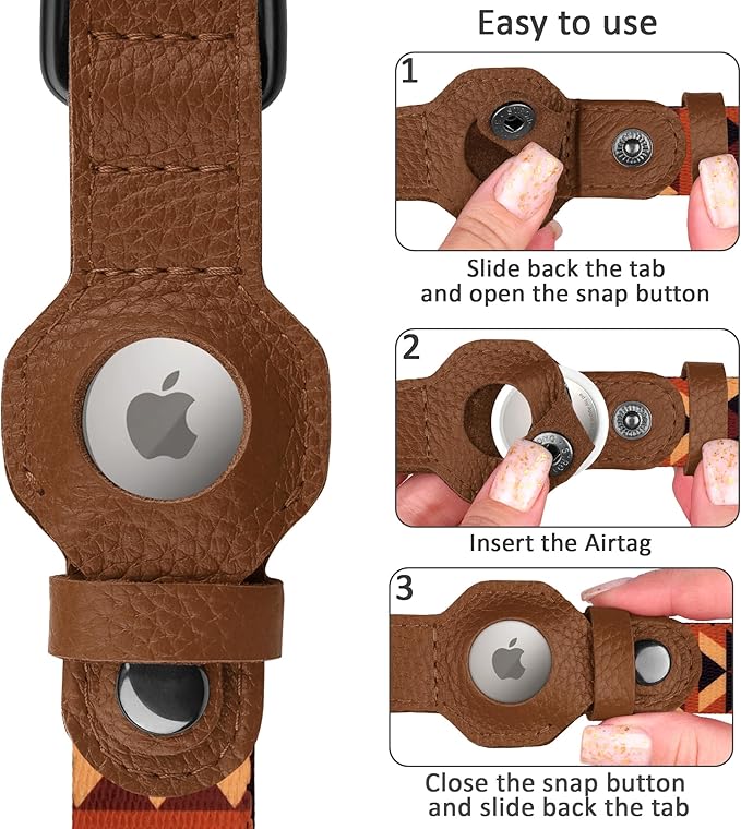 AirTag Dog Collar with Metal Buckle - Soft Leather Printed Nylon Dog Collar with Apple AirTag Holder - Cute Tracking GPS Pet Collars for Girl Boy Small Large Dogs (XL, 20"-25" Neck Fit, Tribal)