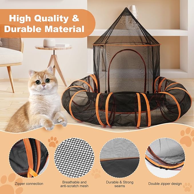 Odoland Cat Outdoor Enclosure Tunnels - Large Pet Tents Castle Playpen for Indoor/Outdoor, Portable Playhouse for Dog, Cat, Kitten, Rabbit, Small Animals