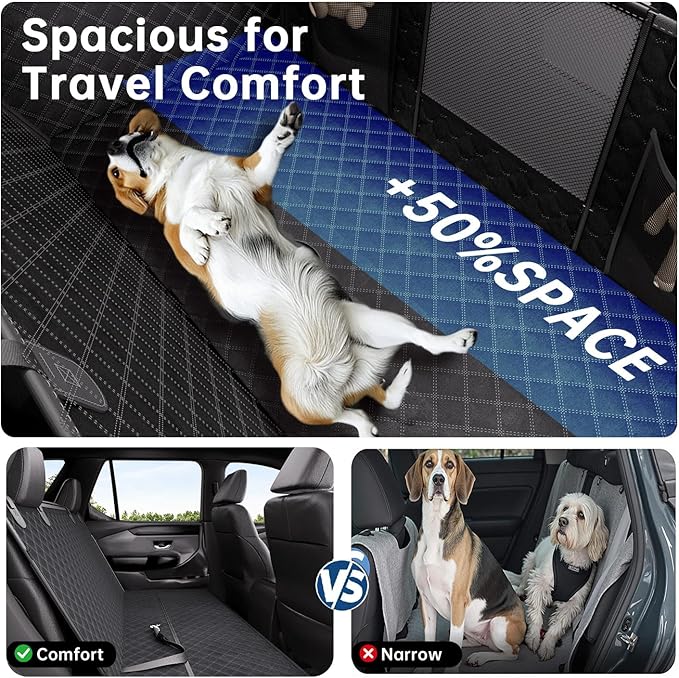 Dog Car Seat Cover for Back Seat Hard Bottom, [Powerful Holds 450 Ibs] [Space+50%] 600D Waterproof Non-Slip Car Hammock, Back Seat Extender Dogs, Sedans/SUVs/Trucks, Standard, Black