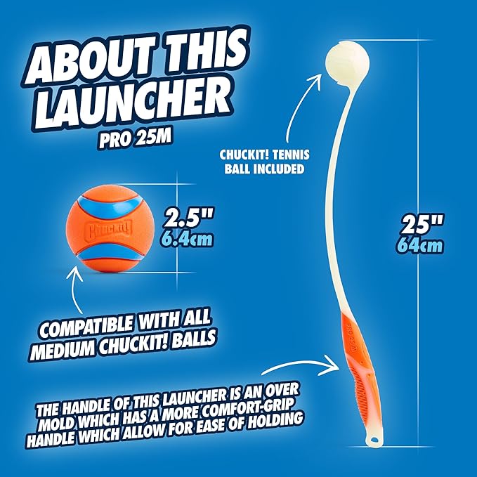 Chuckit Pro Fetch Toy Ball Launcher For Dogs; Compatible With Any Medium Chuckit! Medium Size 25 Inch + Glow Ball