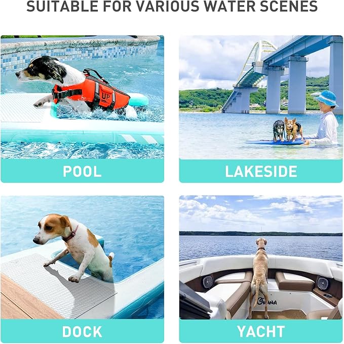 Inflatable Large Dog Water Ramp Float Floating Ramp-Swimming Pets Up to 200 Pounds Large Dogs-Inflatable Stairs for Boats, Docks, with Pump/Rope/Repair Kit - PVC Anti-Slip Fabric