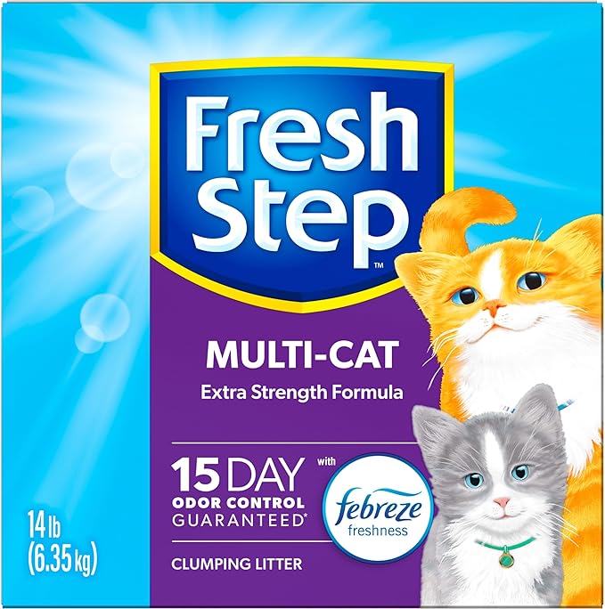 Fresh Step Clumping Cat Litter, Multi-Cat, Long Lasting Odor Control Kitty Litter with Activated Charcoal, Low Dust Formula, 14 lb
